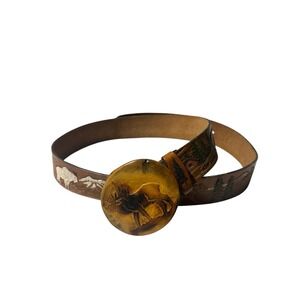 Western Vintage Tooled Casual Full Grain Leather Jean Belt 1-1/2 42" Cowboy